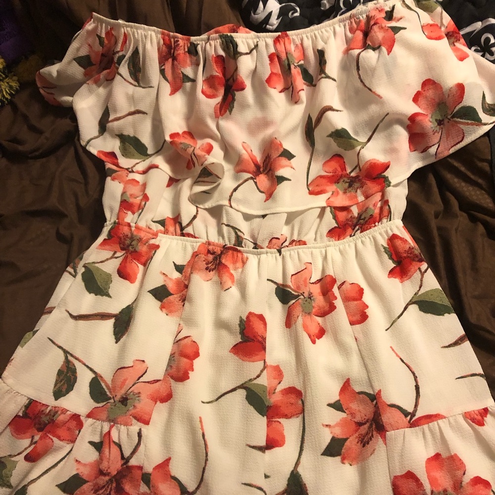 White floral off the shoulder romper